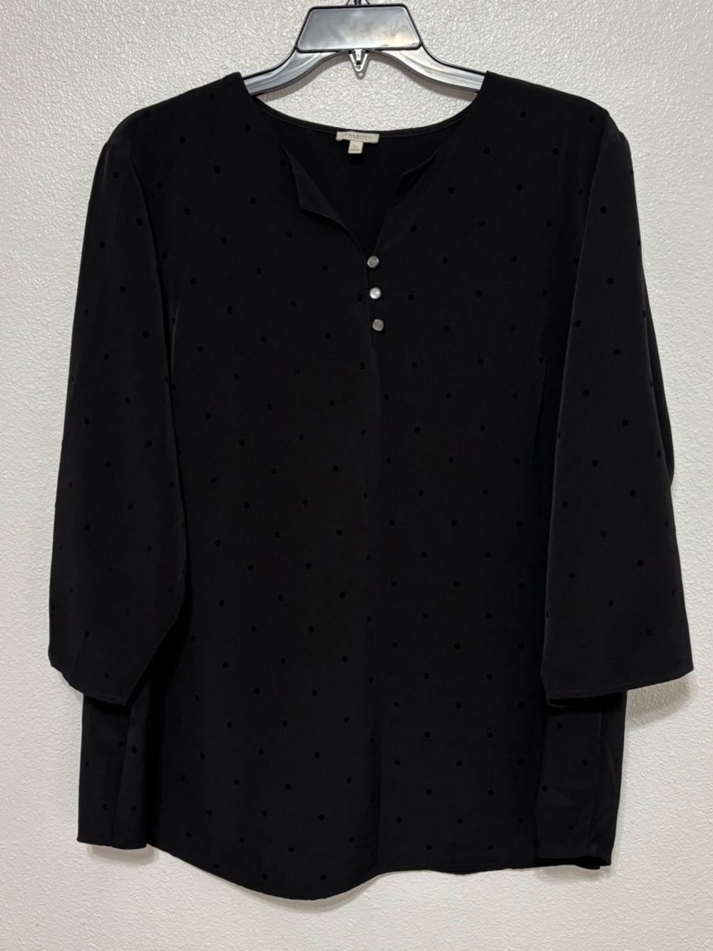 Talbots Womens Black Polka Dot 3/4 Sleeve V Neck Blouse Top Plus Size 3x
